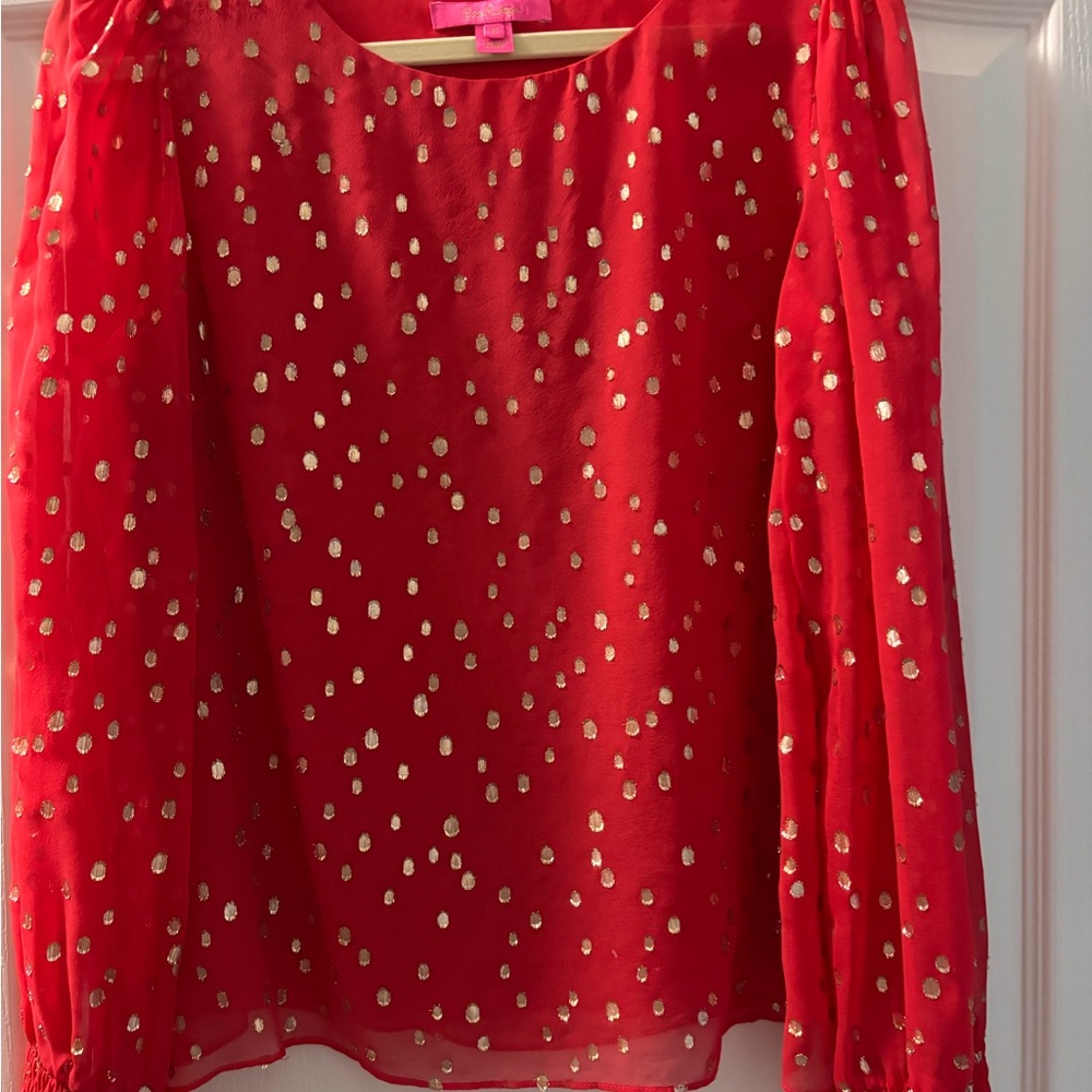 Lilly Pulitzer red silk clip blouse